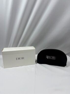 Dior Black Velvet Cosmetic Bag with Silver Logo